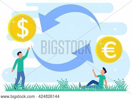 Vector Illustration Of Modern Business Concept Style. Currency Exchange, Online Money Transactions, 