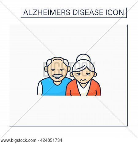 Old Age Color Icon. Elderly Man And Woman. Senescence. Human Life Cycle Ending. Healthcare Concept.i