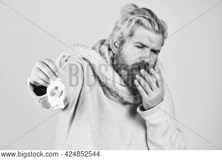 Stuffed Nose. Flu Virus. Coronavirus Outbreak. Home Treatment. Brutal Man Runny Nose. Epidemic Conce