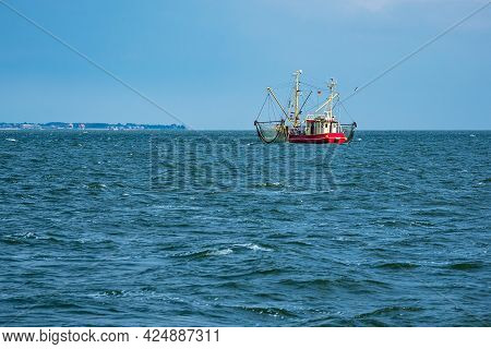 Shrimp Boat On The North Sea Near Island Pellworm, Germany.