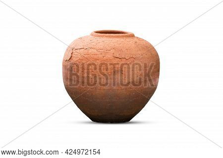Tribal Clay Jars Made Of Clay Have Cracks Due To Weather Conditions.
On A White Background