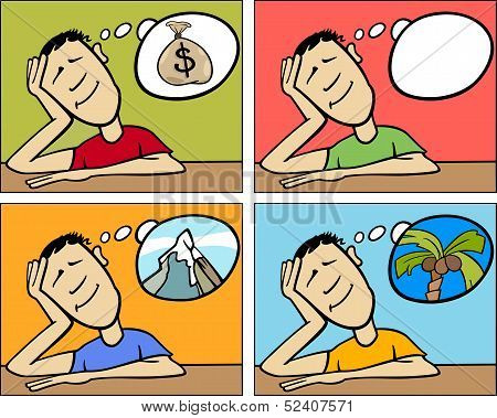 Dreaming Man Concept Cartoon Illustration