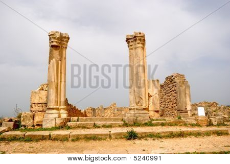 A casa de coluna, Volubilis, Marrocos