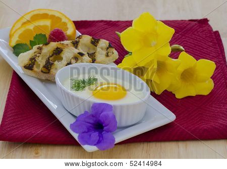 Breakfast Baked Egg With Fruits And Bread