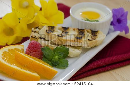 Breakfast Baked Egg With Fruits And Bread