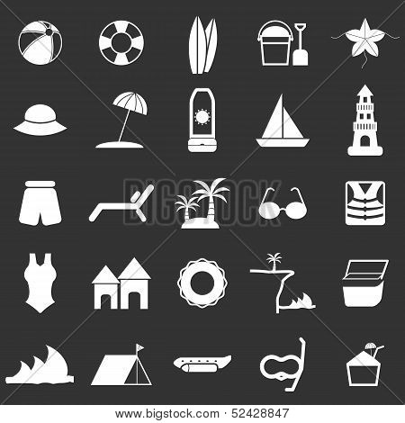Beach Icons On Black Background