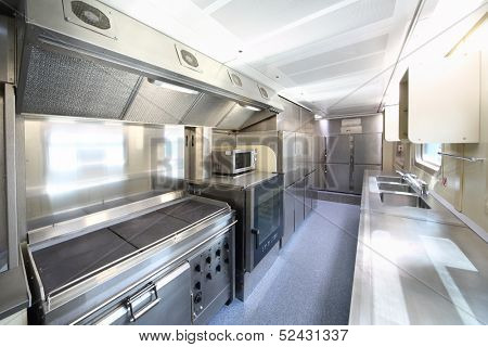 TVER - JUN 05: The kitchen furnishings in the train, on June 05, 2013 in Tver, Russia.