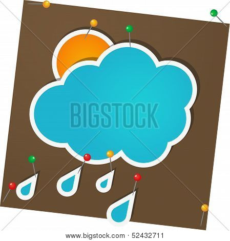 Vector sticker sun and clouds attached with pins