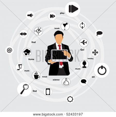 Businessman with laptop computer. Vector 