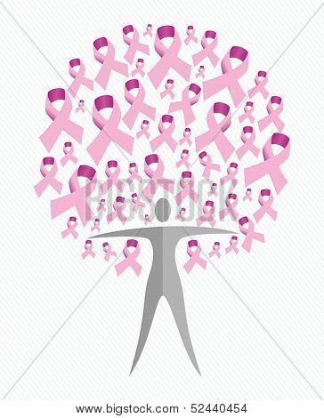 Breast Cancer Awareness Ribbon Woman Tree Shape Vector File.