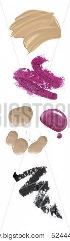 Lipstick drawing nail polish drop and make up with white background