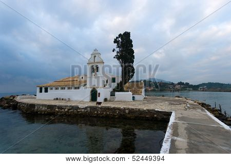 scene of Vlacherna monastery, Kanoni, Corfu, Greece