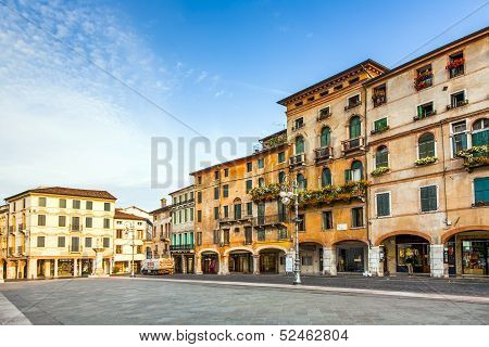 Old Market Place Of Romantic City Basano Del Grappa In Early Morning Light