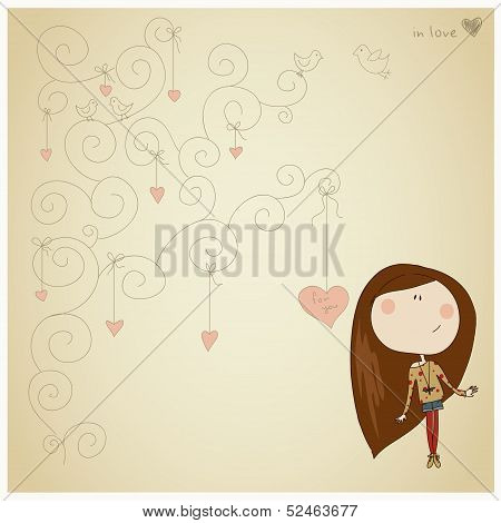 Card woth pretty girl