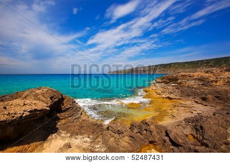 Formentera Es Calo de Sant Agusti turquoise sea at Balearic Islands