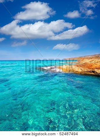 Formentera Es Calo de Sant Agusti turquoise sea at Balearic Islands