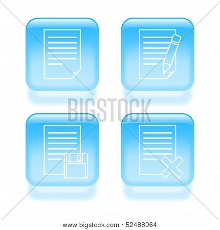 Glassy Document Edit Icons. Vector Illustration