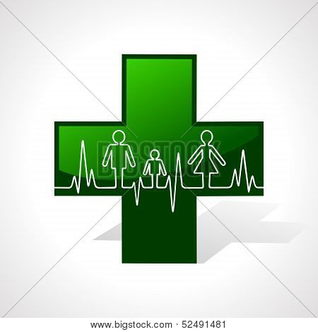 Heartbeat make family icon inside the medical symbol stock vector