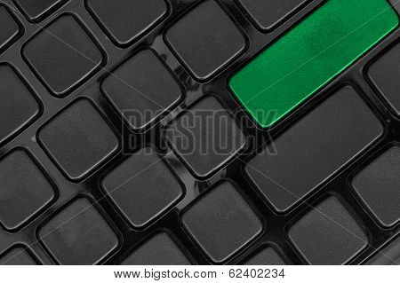 Keyboard Close Up,top View And Green Button