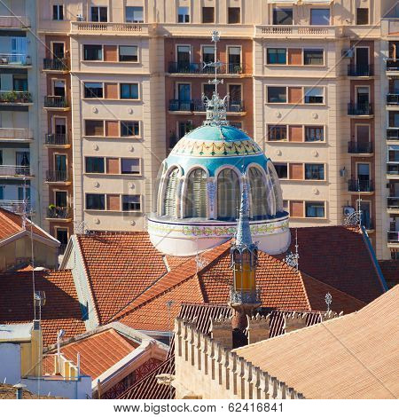 Valencia aerial skyline from el Miguelete mercado central of Spain
