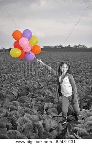 A Teenage Girl In Purple With Colorful Balloons
