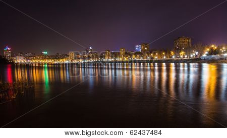 Evening shot of promenade on the river Kalmius