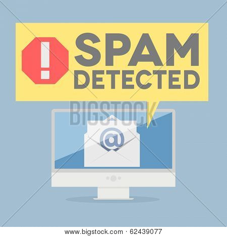 minimalistic illustration of a monitor with a spam alert speech bubble, eps10 vector