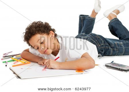 Disegno di ragazzo, isolato su bianco c