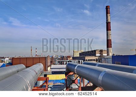 Aboveground Pipeline Leading To Thermal Power Station