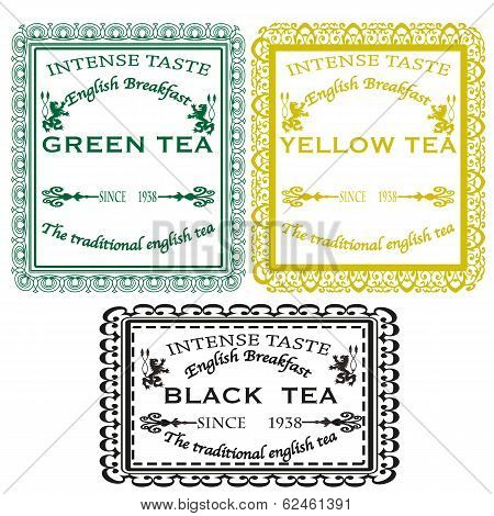 Set Green Yellow Black Tea Stamp