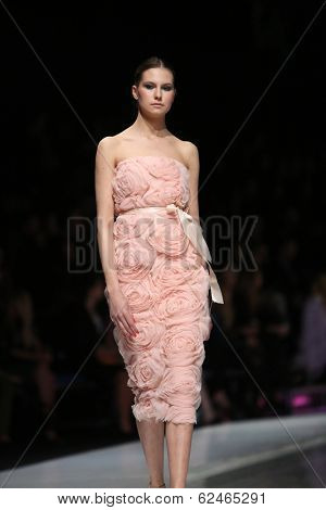 ZAGREB, CROATIA - MARCH 27: Fashion model wearing clothes designed by Mihano Momosa on the 'Fashion.hr' show on March 27, 2014 in Zagreb, Croatia