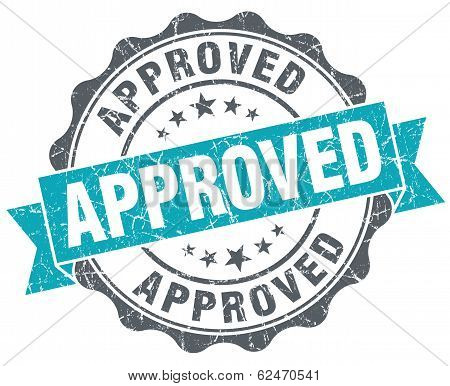 Approved Blue Grunge Retro Style Isolated Seal