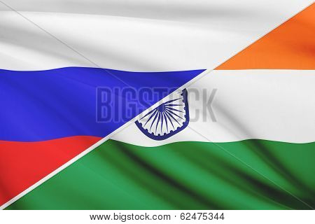 Series Of Ruffled Flags. Russia And India.
