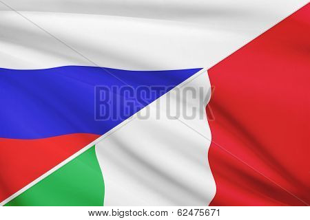 Series Of Ruffled Flags. Russia And Italy.