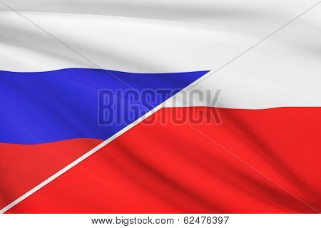 Series Of Ruffled Flags. Russia And Poland.
