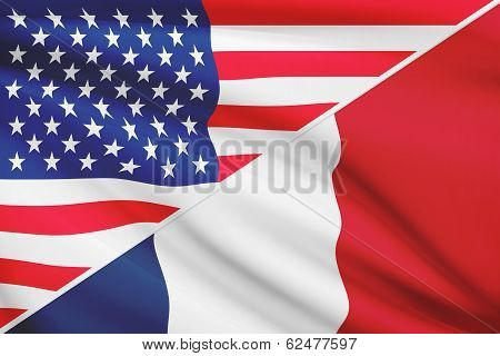 Series Of Ruffled Flags. Usa And France.