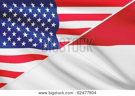 Series Of Ruffled Flags. Usa And Indonesia.