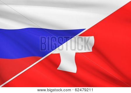 Series Of Ruffled Flags. Russia And Switzerland.