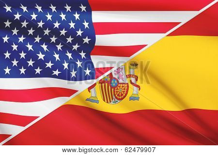 Series Of Ruffled Flags. Usa And Spain.