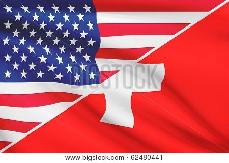 Series Of Ruffled Flags. Usa And Switzerland.