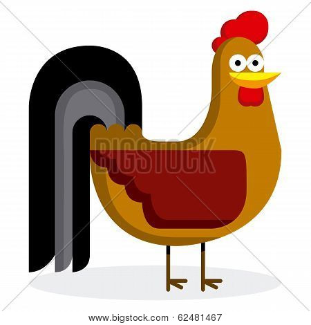 Vector Cute Cartoon Rooster Isolated On White Background