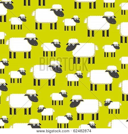 Vector Background With A Herd Of Sheeps On A Field