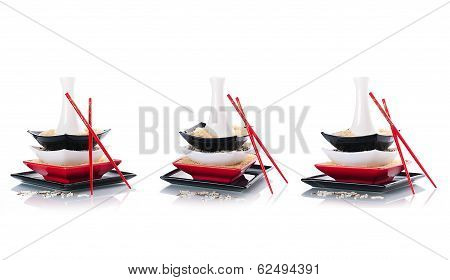 Rice and square piattis in form the Chinese pagoda