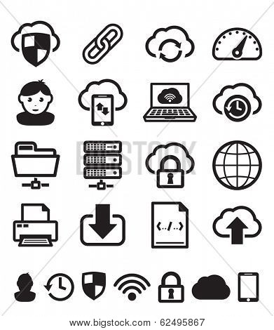 Cloud computing icons set BW