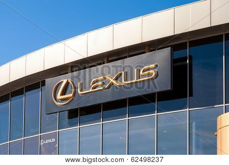 Samara, Russia - October 20: The Emblem Lexus On Blue Sky Background, October 20, 2013 In Samara, Ru