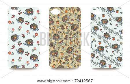 Mobile phone cover back set .Cute hedgehog,Autumn harvest