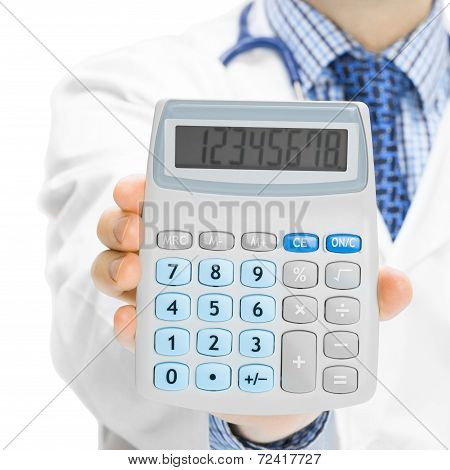 Doctor Holdling In His Hand Calculator