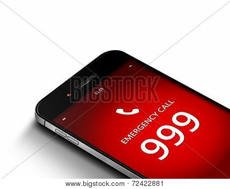 Mobile Phone With Emergency Number 999 Over White