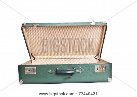green old suitcase isolated on white