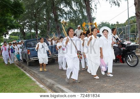 Rayong vegetarian festival on September 23 2014 in Rayong province Thailand.